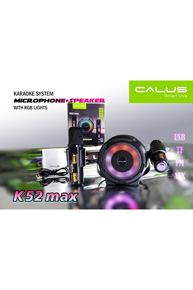 Bluetooth Karaoke Speaker K52 Max 2 Wireless Mics RGB Lights USB/SD/AUX EQ