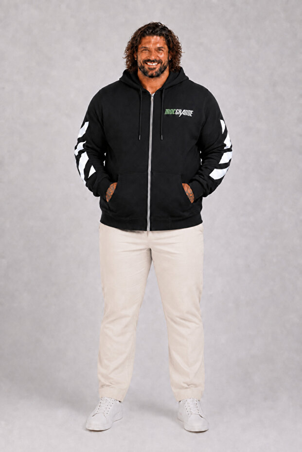 Large Size Hooded Zippered 3Ip Sweat Mg 25718 Black