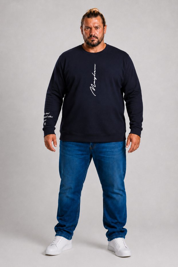 Large Size Crew Neck Sweat Double Face 25707 Navy Blue