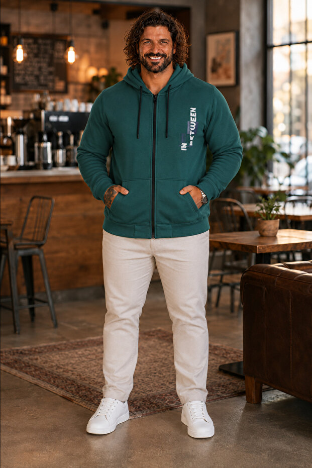 Large Size Hooded Zippered 3Ip Sweat in between 25717 Nefti