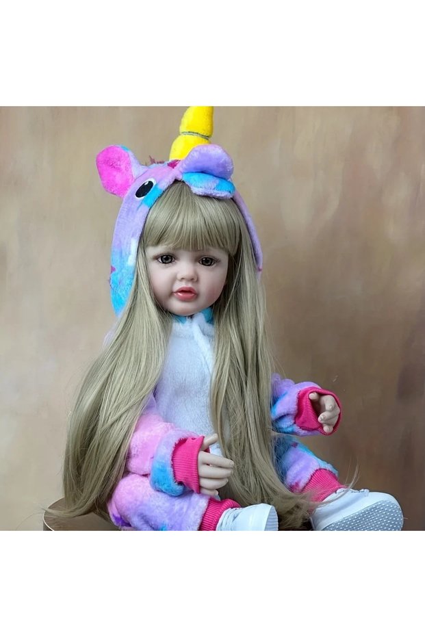 55cm BZDOLL 55cm Lifelike Full Silicone Body Reborn Baby Girl Doll With Blonde Long Hair Alive Newbo
