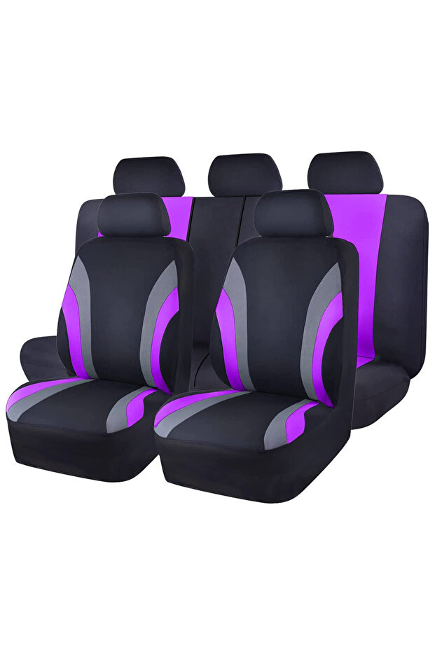 SN-2008-9PCS-PURPLE Sports Style Full Set of Polyester Fabric Car Seat Covers, Suitable for Most SUV
