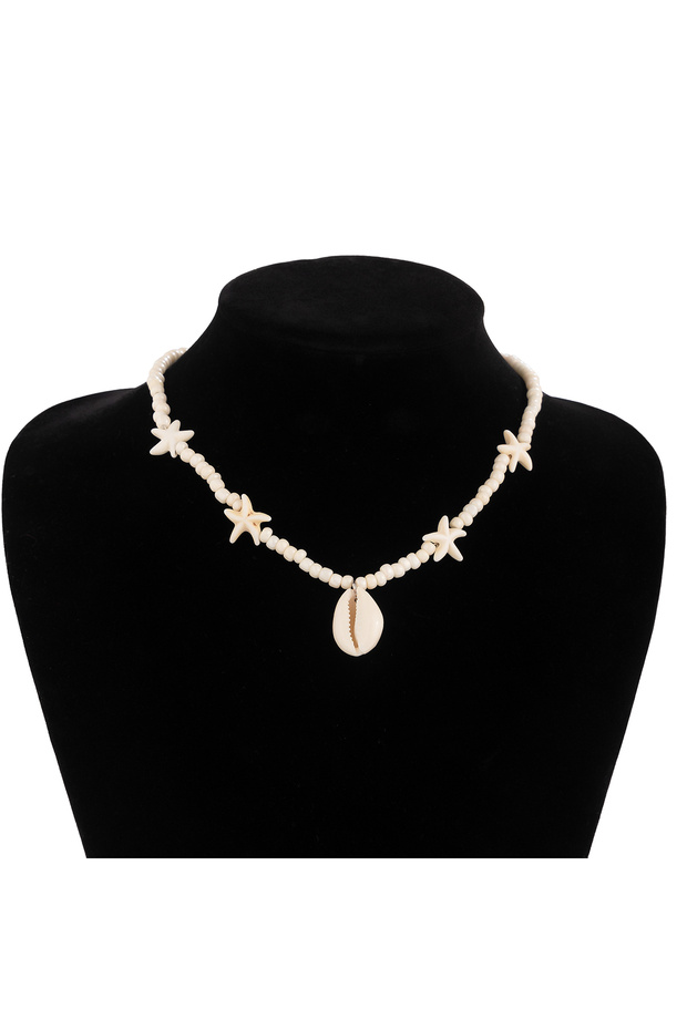 White IngeSight.Z 2024 Starfish Choker Necklace for Women Men Trending White Rice Beads Clavicle Cha