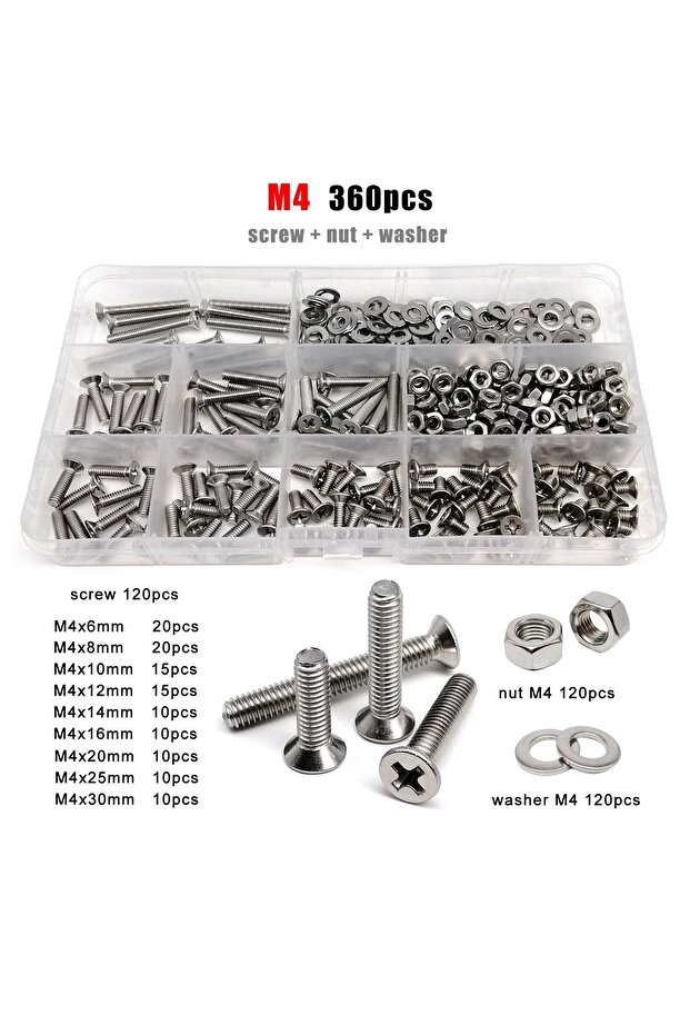 M4 360pcs 1 Box GB819 M1.6 M2 M2.5 M3 M4 M5 M6 M8 304 Stainless Steel Phillips Cross Flat Countersun