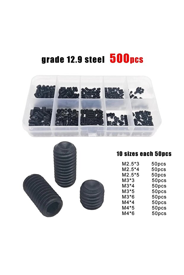 black steel 500pcs DIN916 Hex Hexagon Socket Allen Cup Point Set Screw Grub Bolt M2.5 M3 M4 304 A2 S