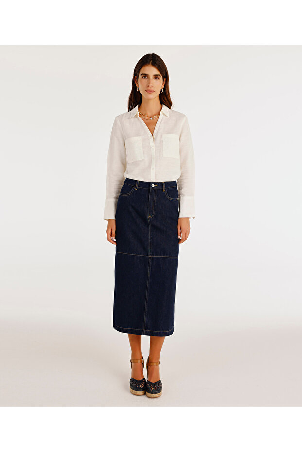 Slit Detailed Denim Skirt