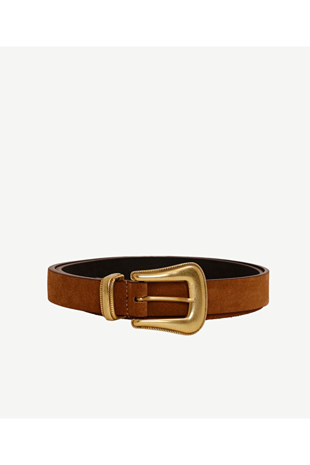 Patterned Leather Belt with Metal Buckle Detail
