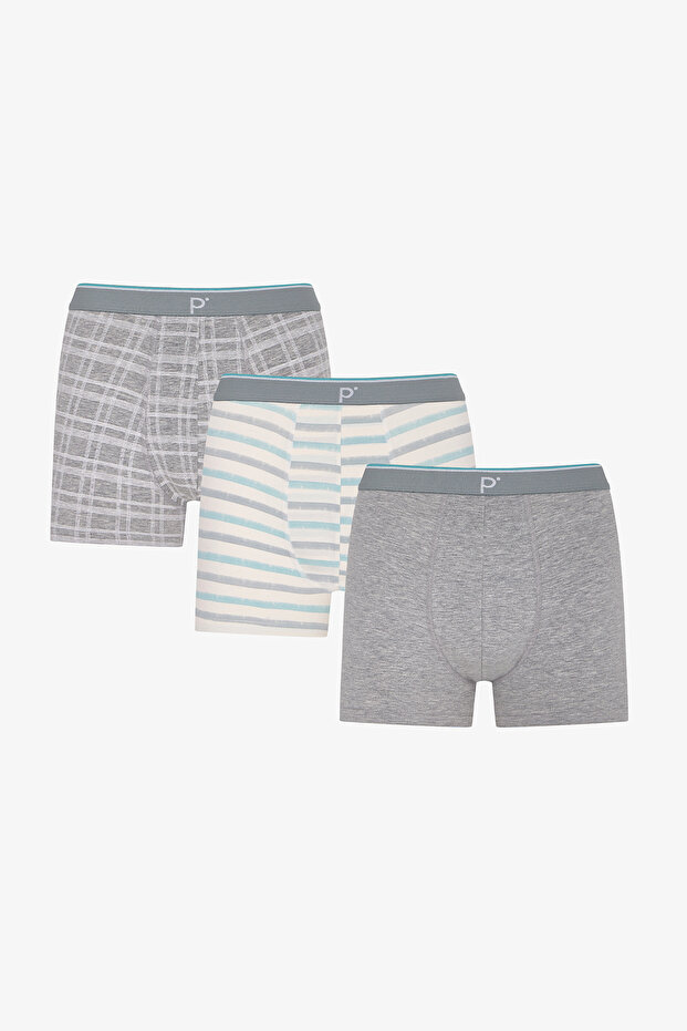 Men's Soft Grid Geometric Patterned 3-Piece Boxer