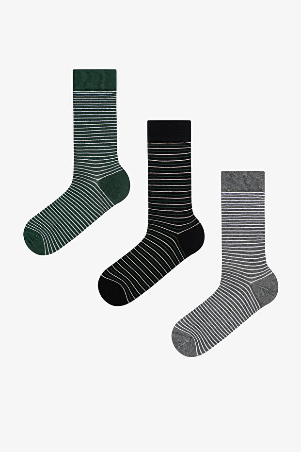 Men's Forest Lines Cotton Striped 3-Pair Socks