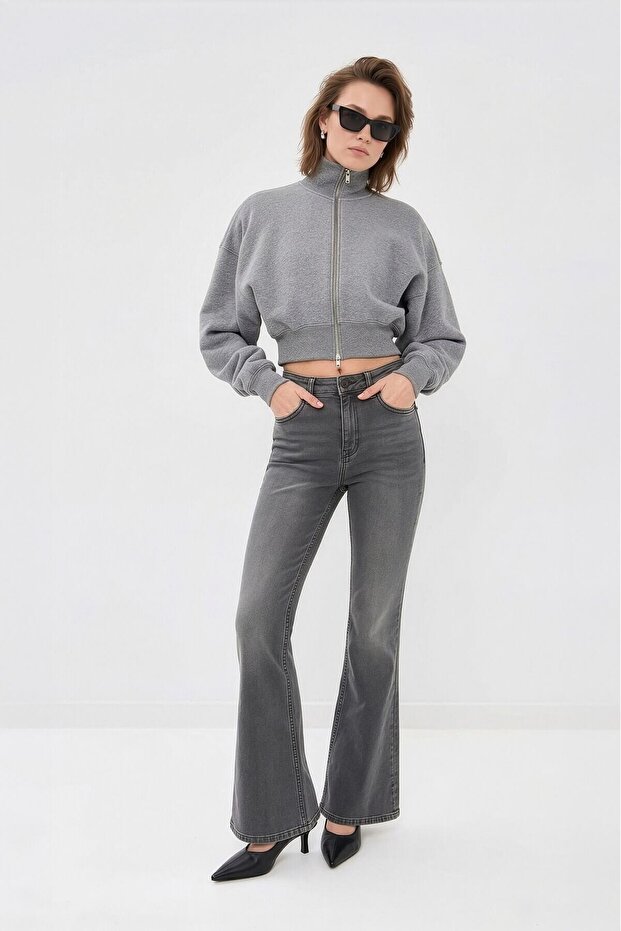 Women's Flared Stretch Fabric Stretchy Gray Flare Jeans Pants