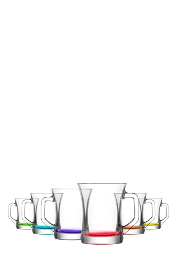 Zen Glass Mug for 6 Persons 225 ml Mixed Color with Handle (Coffee/Tea Cup)