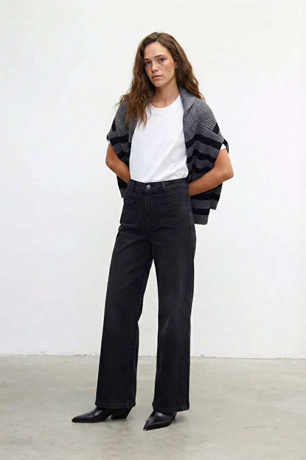Women's High Waist Wide Leg Anthracite Jeans