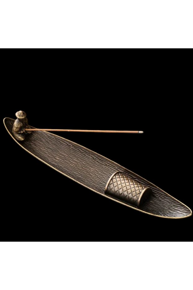 leaf Japanese Style 21cm Zen Fishing Man Incense Burner Metal One Leaf Sandalwood Incense Sticks Hol