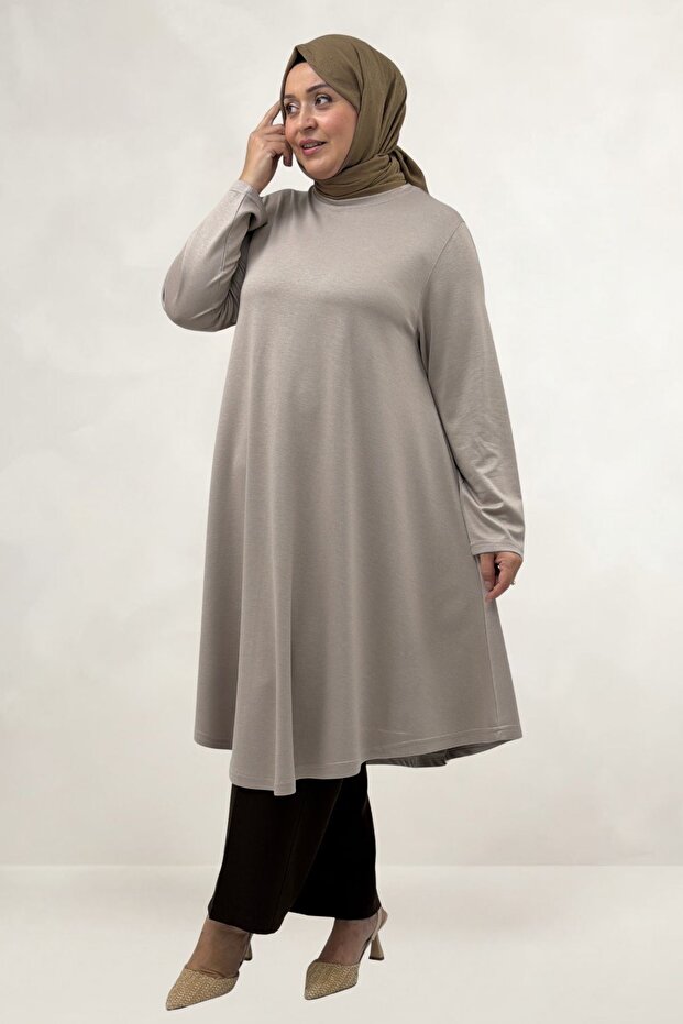 68090 Large Size Modal Mevlana Tunic - Beige