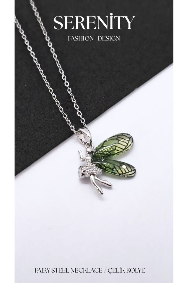 Steel Necklace with Winged Fairy Figure