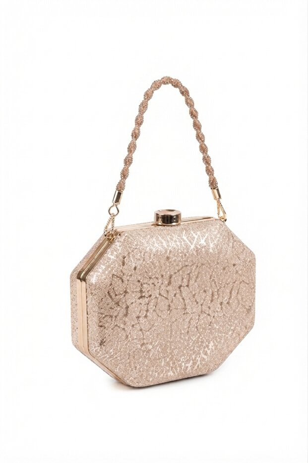 Gold Color Women's Chain Strap Evening Dress Bag (Width 20 Length 14 cm)