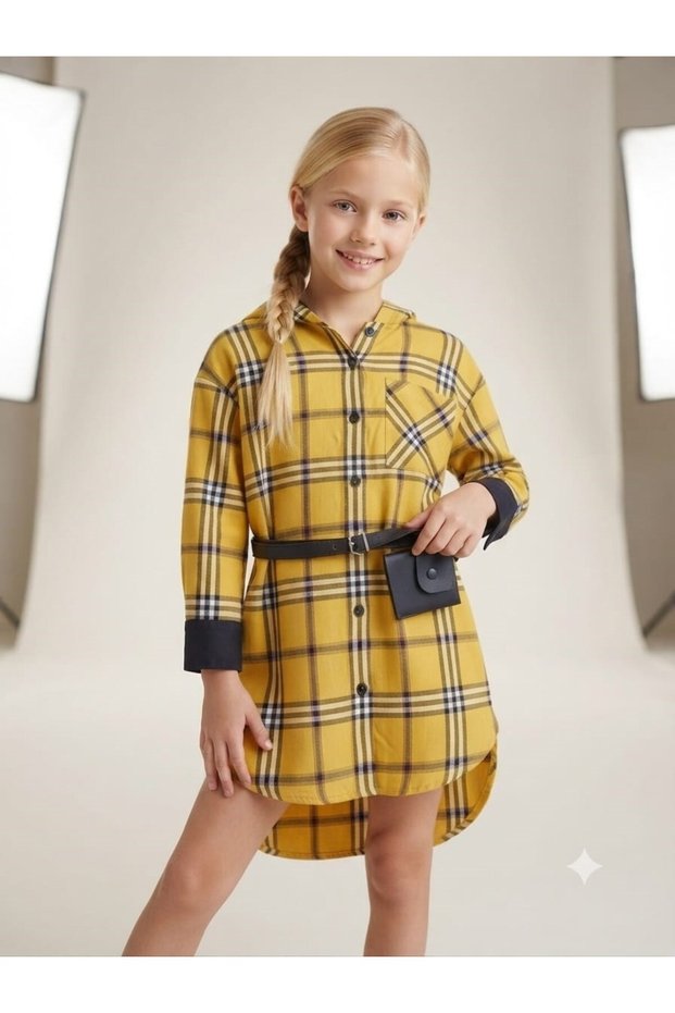 Girl's Hooded Bag Belt Dress