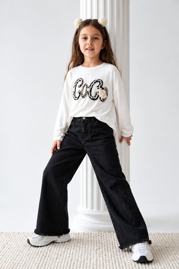 Girl's Outfit Set Top and Bottom Set Transitional Super Quality Bottom Jeans Top Combed Cotton Full Lycra Piece Set Cotton