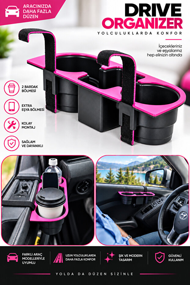 Car Interior Cup Holder Organizer (Pink Color) Organizer Cup Holder Pink Color (6 Color Options in the Magazine)
