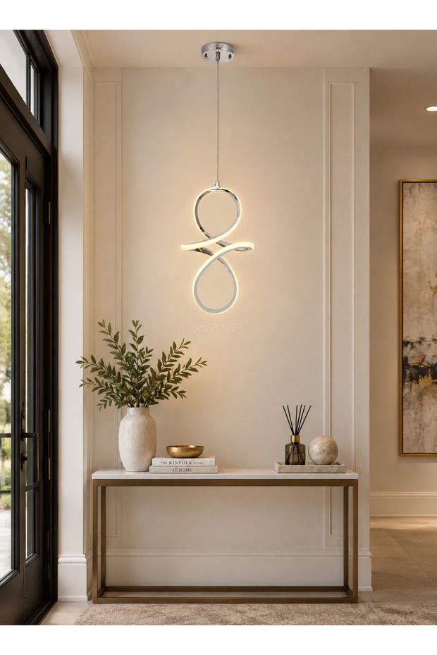 أبليك حائط لانهائي فضي متشابك LED - إضاءة جدارية عصرية بتصميم حلزوني رقم 8 - موديل 7187