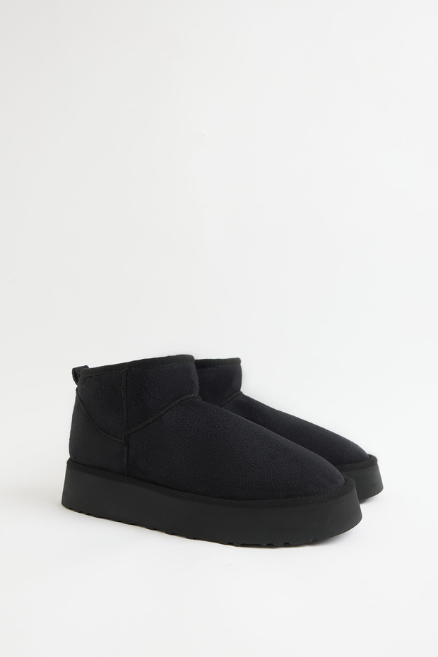 Boots 2519 - Black Suede Women's Boots with Fur Inside and Thick Soles