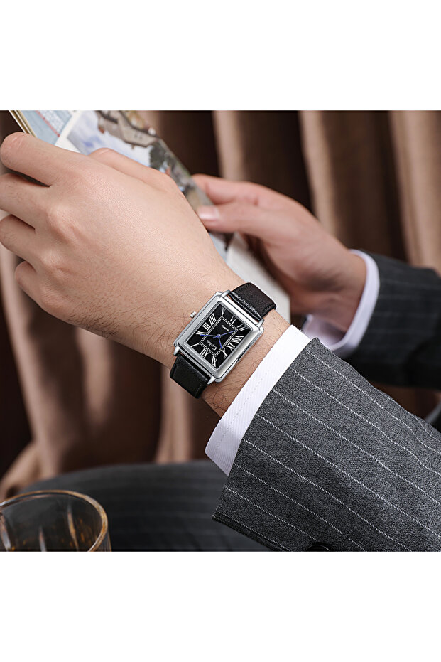 black Fashion Men's Quartz Wristwatch Leather Strap Watch