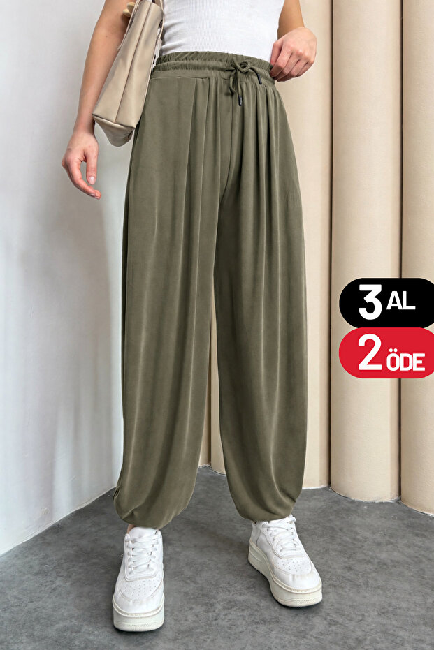Women's Stirrup Model Comfortable Cut Modal Shalwar 6002 Khaki - Premium Series