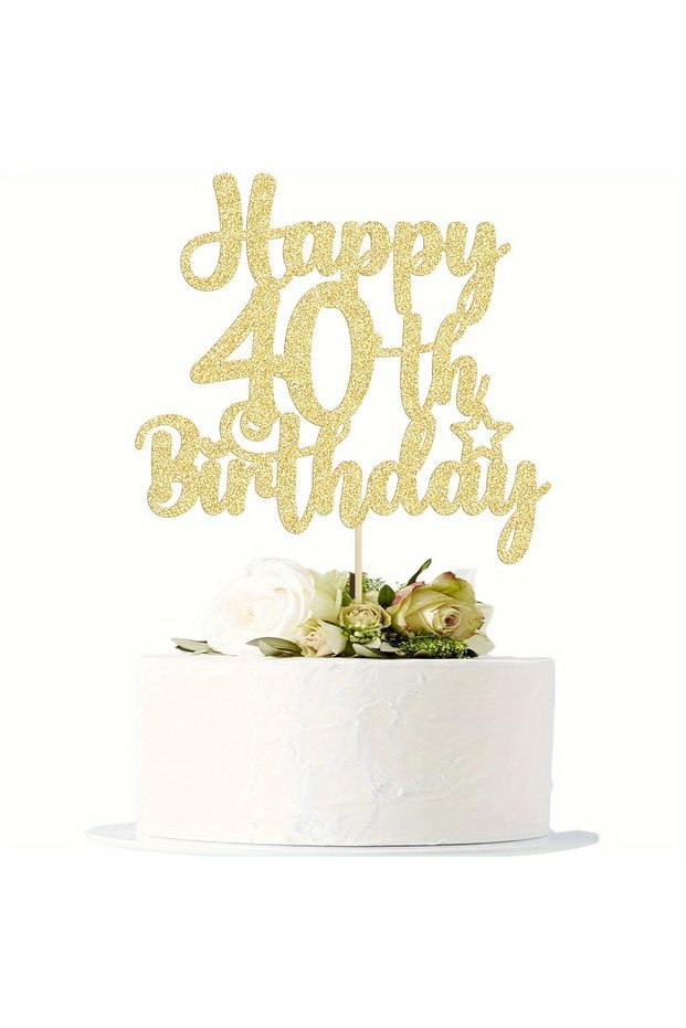 Gold 1pc Golden Shiny Birthday Cake Topper, 40th Birthday Cake Decoration, Golden Shiny Decoration