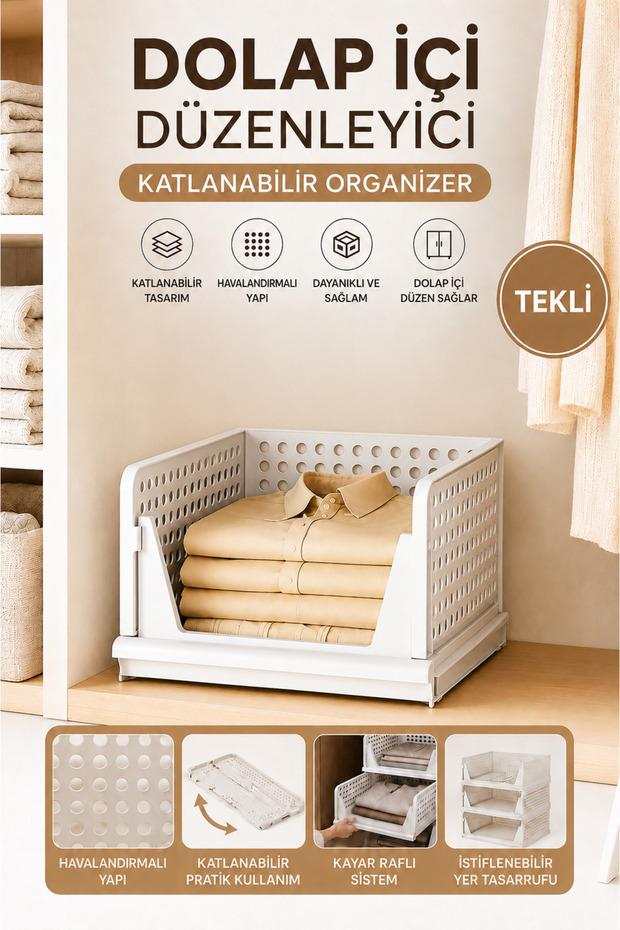 Closet Organizer - Foldable Sliding Shelf Stackable Clothing Organizer