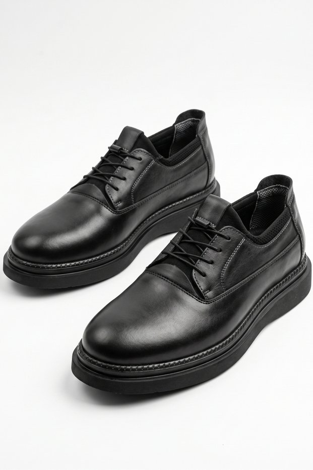 100% Genuine Leather Black Casual Comfortable Elastic Classic Men's Shoes Luass30Al0058