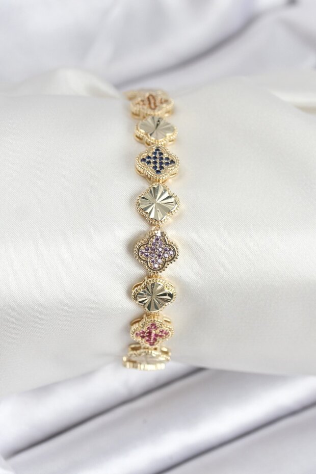 Brass Vip Series Clover Zircon Stone Women's Bracelet - Tj-Bb7910