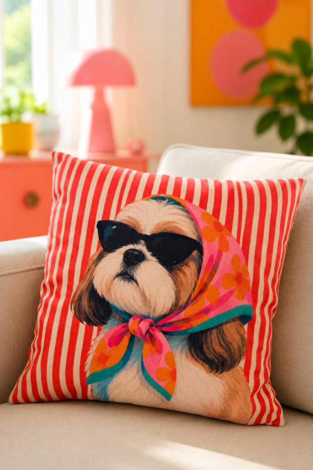 Double-Sided Dog Patterned Throw Pillow Cover (43X43 cm)
