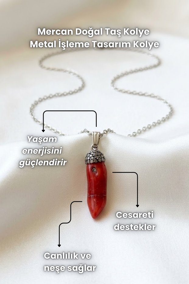 Coral Natural Stone Pendant Metal Work Design Necklace