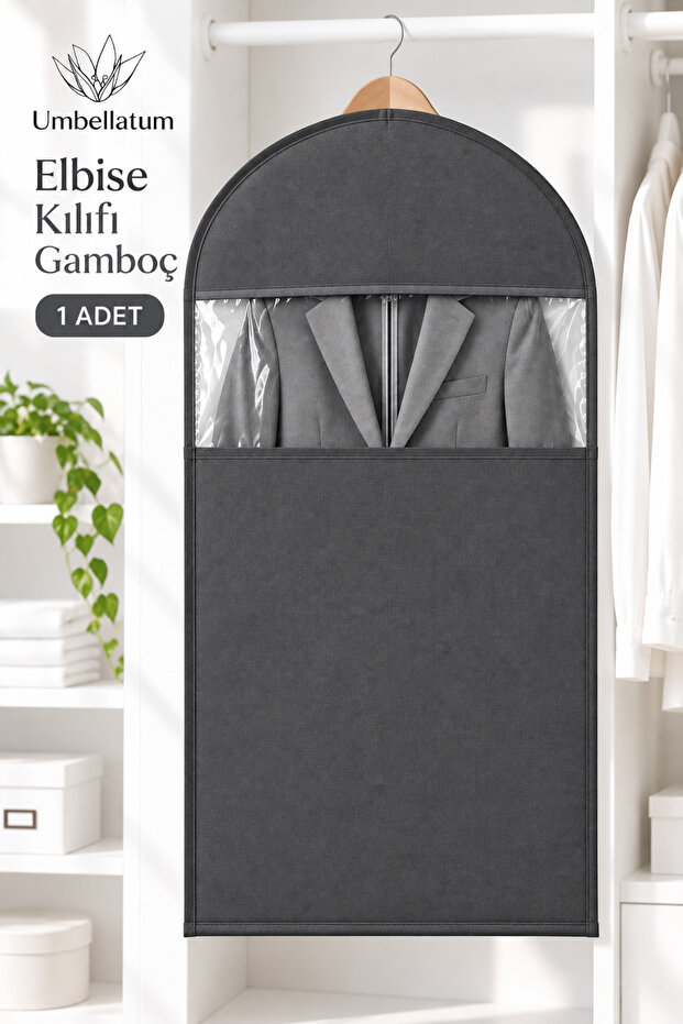 Suit Cover Gamboç 1 Piece 60X100 cm Pvc Windowed Jacket Suit Storage Cover Closet Organizer Organizer Storage Bag Gray