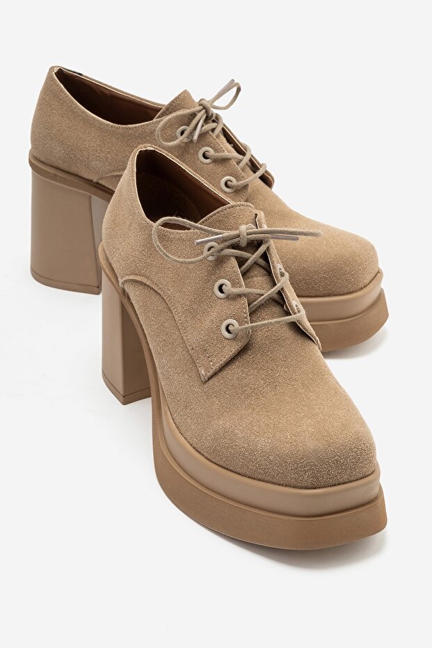 Odette Earth Suede Platform Block Heeled Women's Shoes
