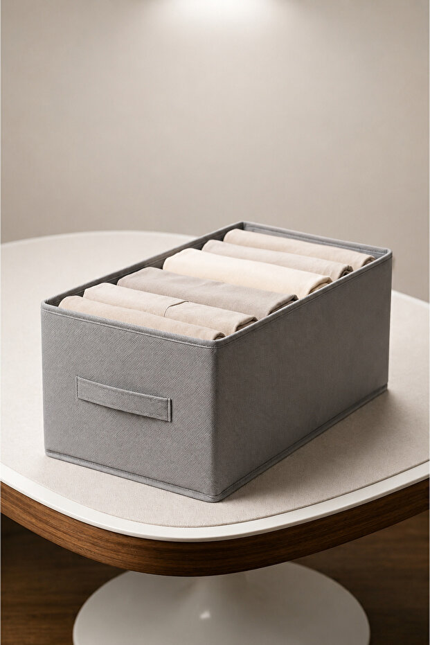 1 Piece Gray Box Organizer – Multi-Purpose Cabinet and Drawer Organizer with Handles and Open Top Design 45X25X20 cm