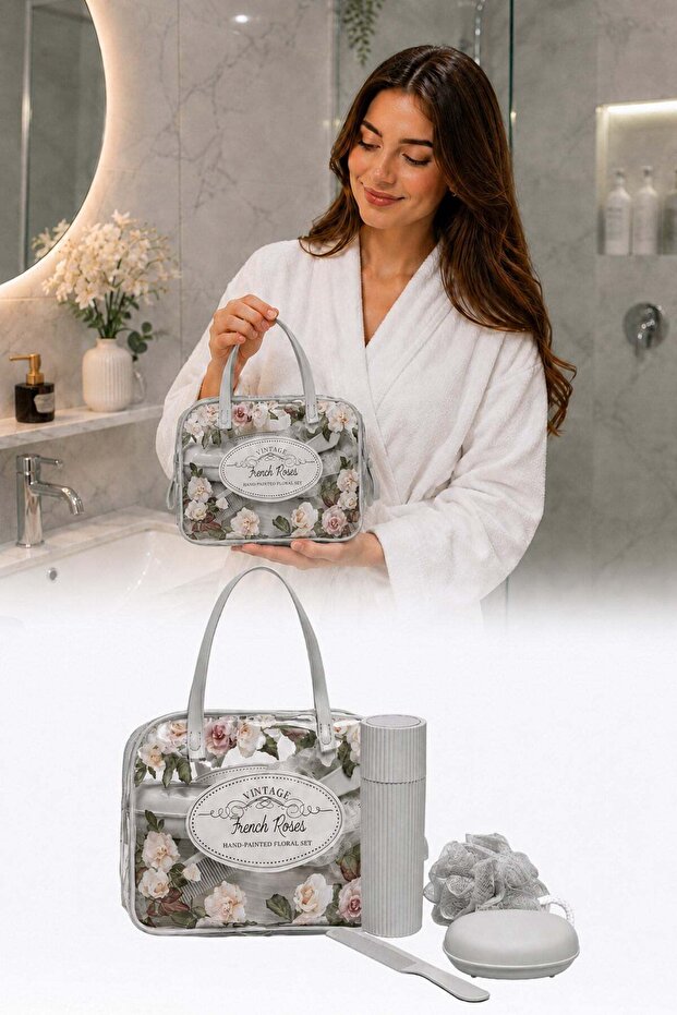 Floral Pattern Transparent Makeup Bag Travel Cosmetic Bag Bath Care Organizer Handbag