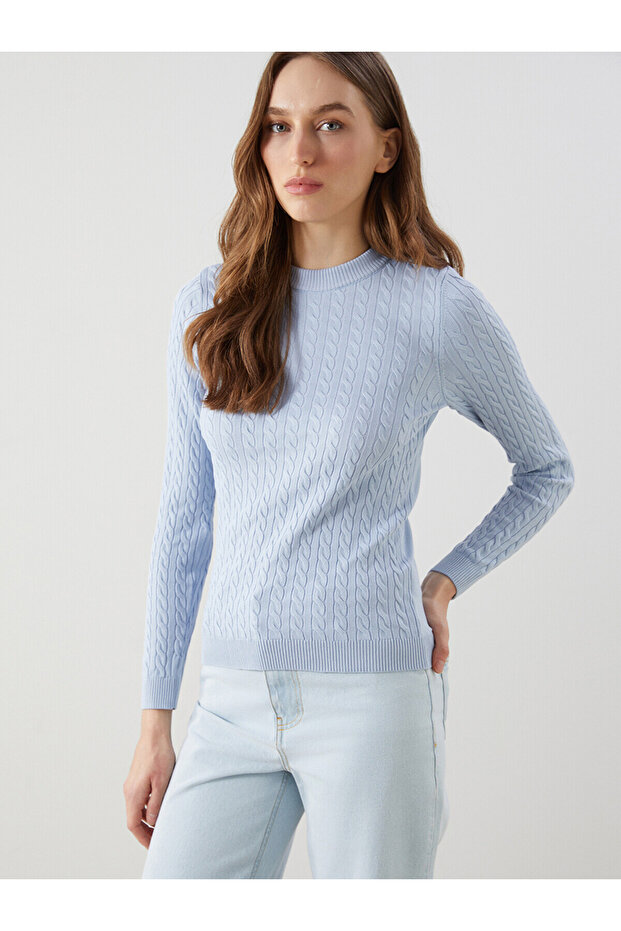 Nevavm Oval Collar Self-Patterned Women's Knitwear Sweater with a Difference