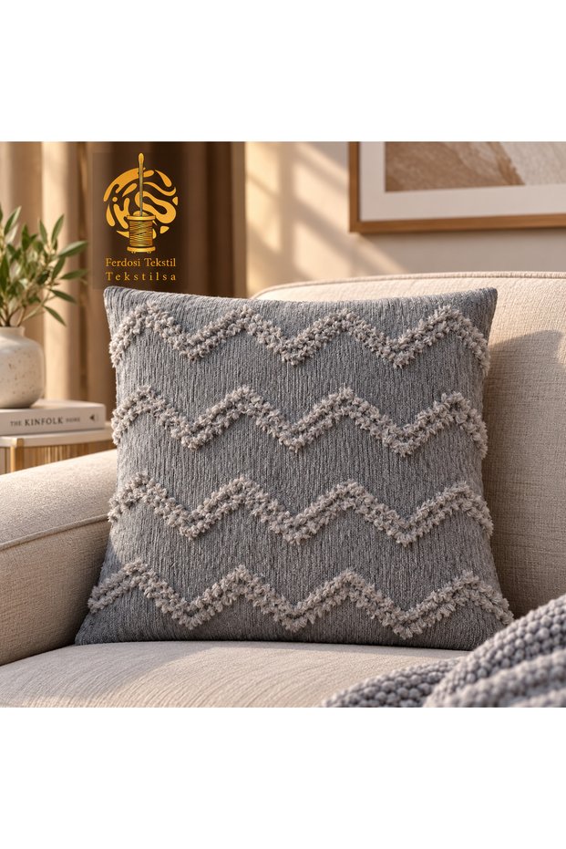 Zigzag Pattern Cream Throw Pillow Cover Woven Decorative Cushion Pillowcase Luxury Fabric Chenille Jacquard 45*45 cm