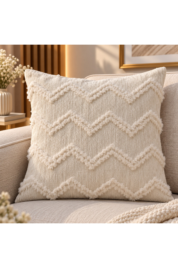 Zigzag Pattern Cream Throw Pillow Cover Woven Decorative Cushion Pillowcase Luxury Fabric Chenille Jacquard 45*45 cm