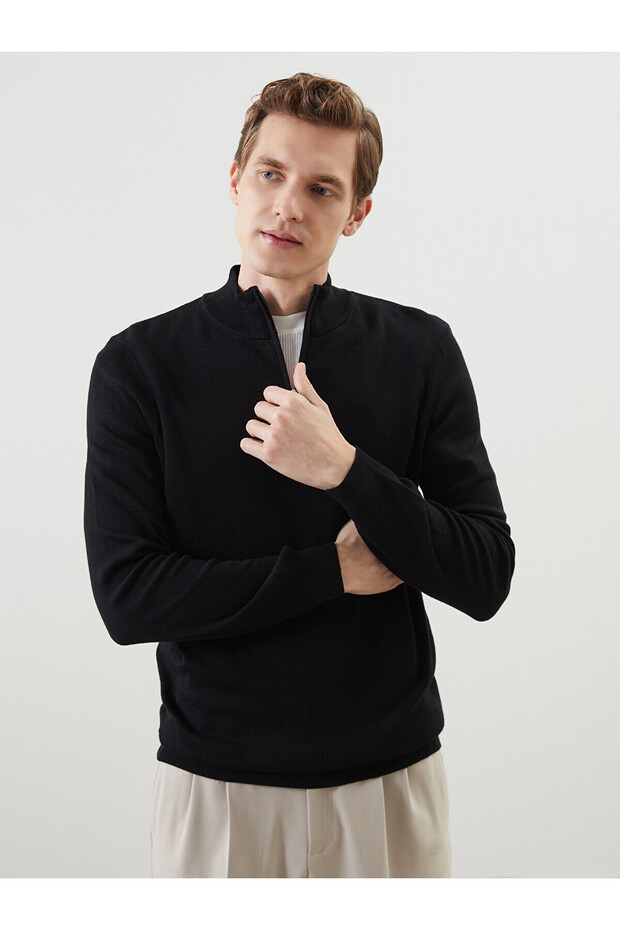 Nevavm Dik Yaka Long Sleeve Men's Knitwear Sweater with Difference