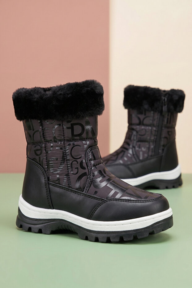 Girls' Rain Boots, Fleece Lined, Zippered, Non-Slip Sole