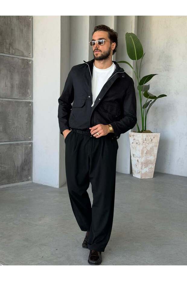 Premium Suede Textured Utility Coat Jacket S - Black
