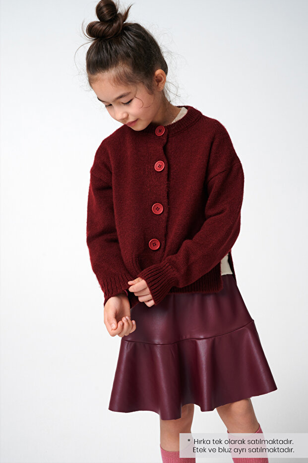 Burgundy Knitwear Cardigan with Big Buttons