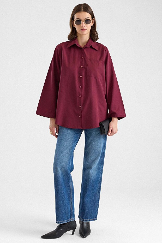 Spanish Style Loose Cotton Shirt Bordo 9365