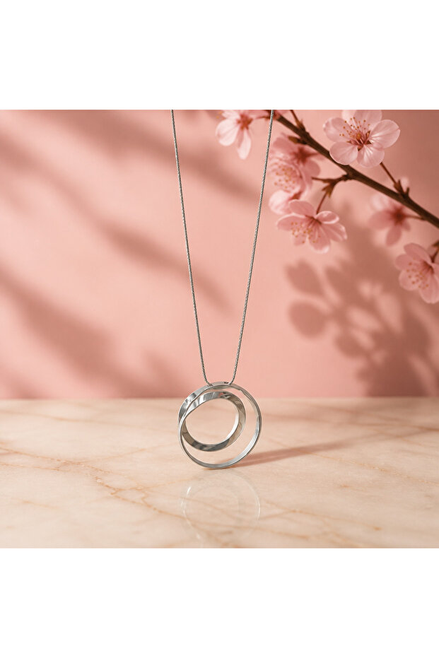 Long Geometric Necklace Silver