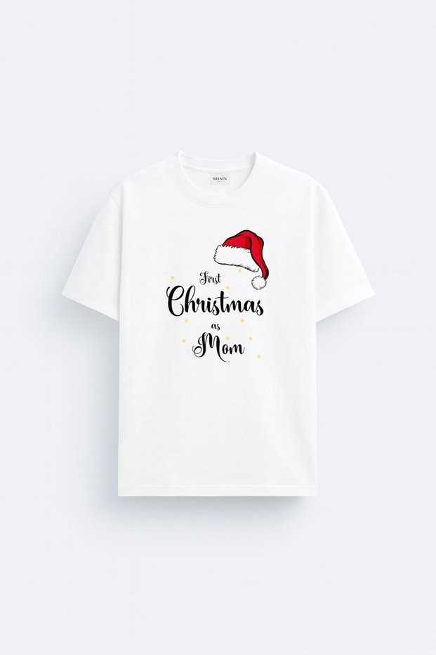 Mother Father Baby First New Year Christmas Printed Mom Family White T-Shirt Combination