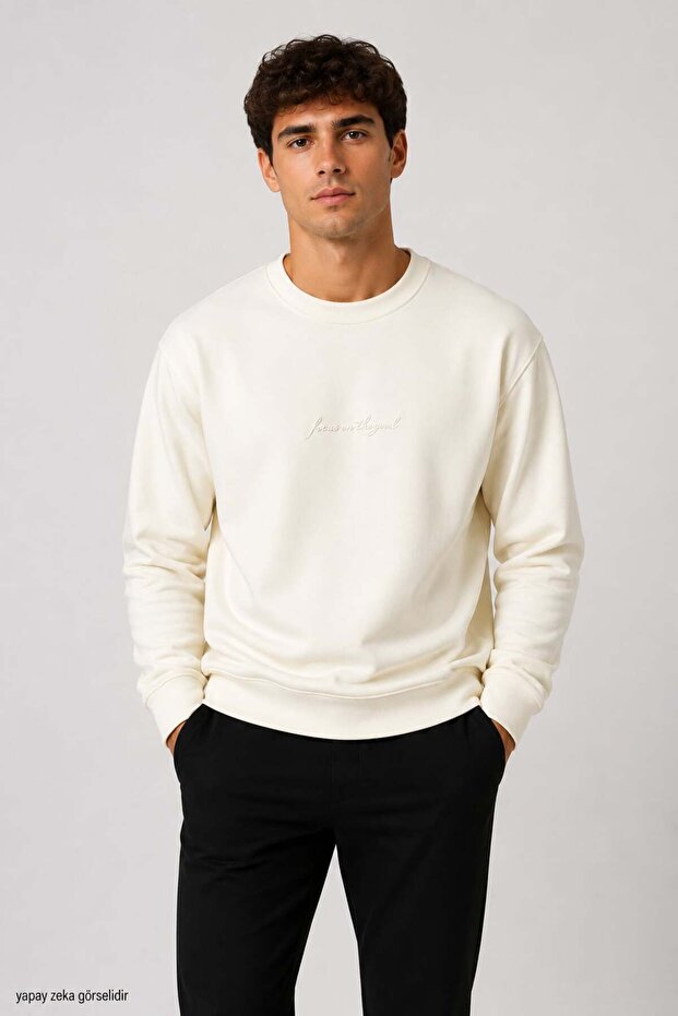 Men's Front Printed Crew Neck Long Sleeve Sweatshirt 7002