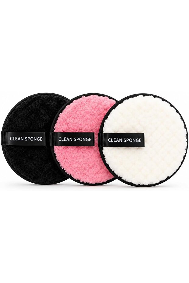 TRIO Reusable Makeup Remover Pads Set of 3, Pink White Black Plush Surface, Easy-Grip Strap, Finished Edging, Washable & Reusable, Facial Cleansing