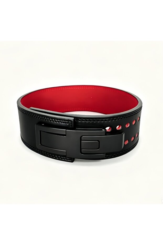 M Red Weightlifting Belt Cowhide Leather Lever Buckle Waist Support Powerlifting Strong Pull Squat D
